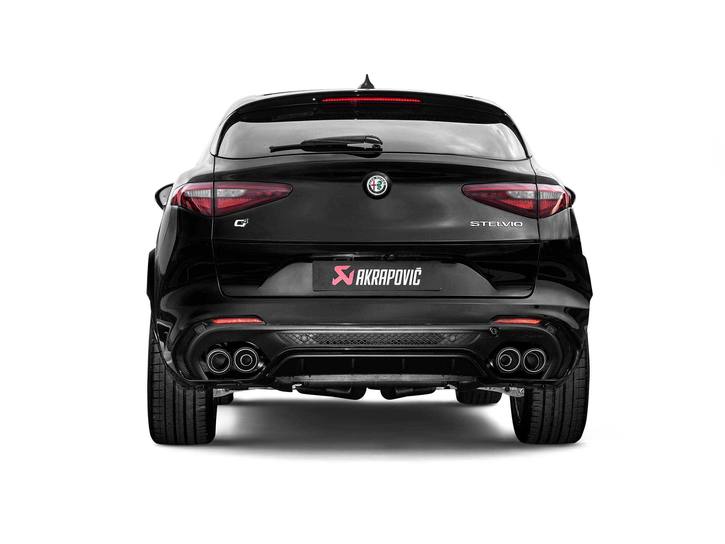 Akrapovic Alfa Romeo Stelvio Quadrifoglio Slip-On Line (Titanium) w/Titanium/Carbon Fiber Tips S-AR/TI/6H for Alfa Romeo Stelvio Quadrifoglio 949 2018-2027, rear view