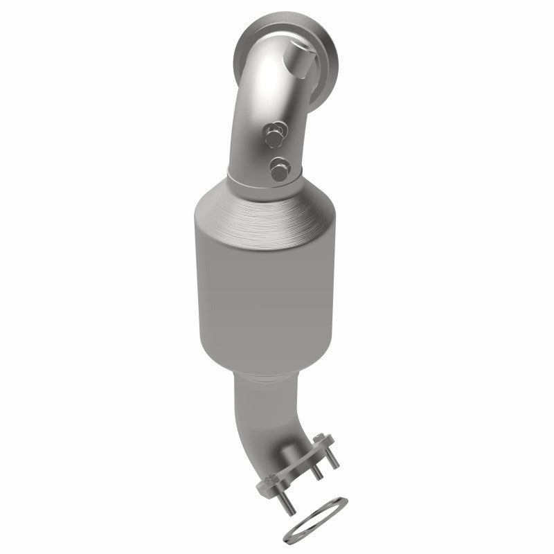 MagnaFlow 21-421 oem grade direct-fit catalytic converter, opposite rear three-quarter view of the turntable spin