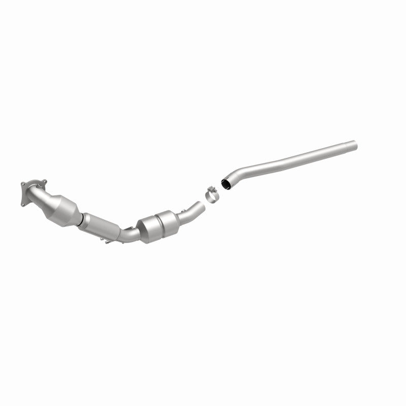 MagnaFlow 551361 carb direct-fit catalytic converter, front three-quarter view of the turntable spin