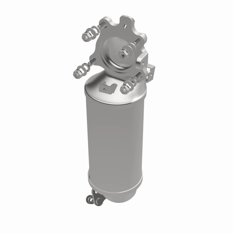 MagnaFlow 6561120 carb direct-fit catalytic converter, opposite front three-quarter view of the turntable spin
