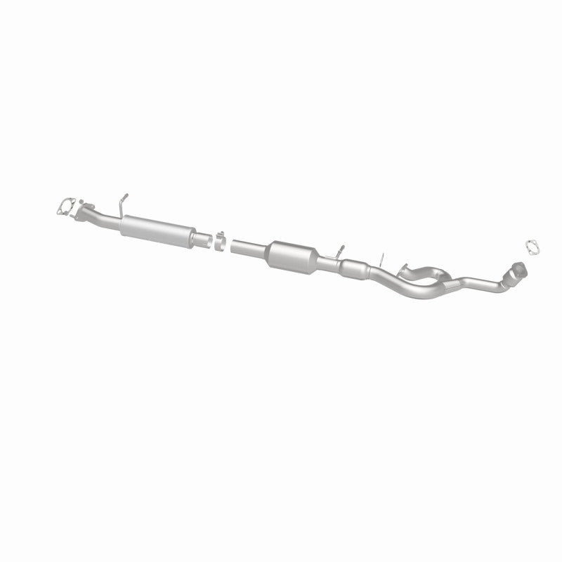 MagnaFlow 5491248 carb direct-fit catalytic converter, opposite rear three-quarter view of the turntable spin