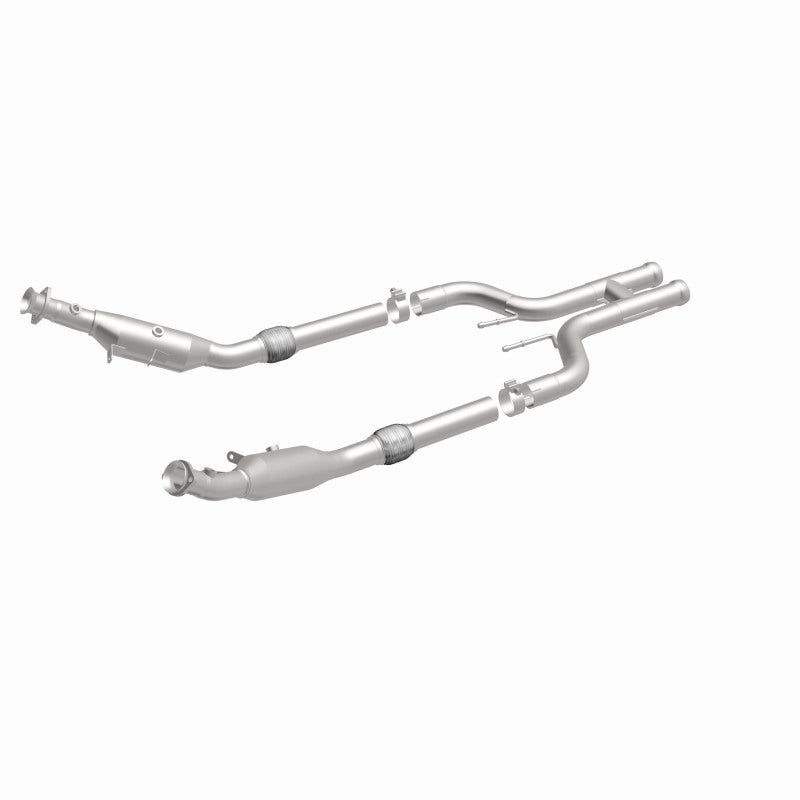MagnaFlow 21-501 oem grade direct-fit catalytic converter, front three-quarter view of the turntable spin
