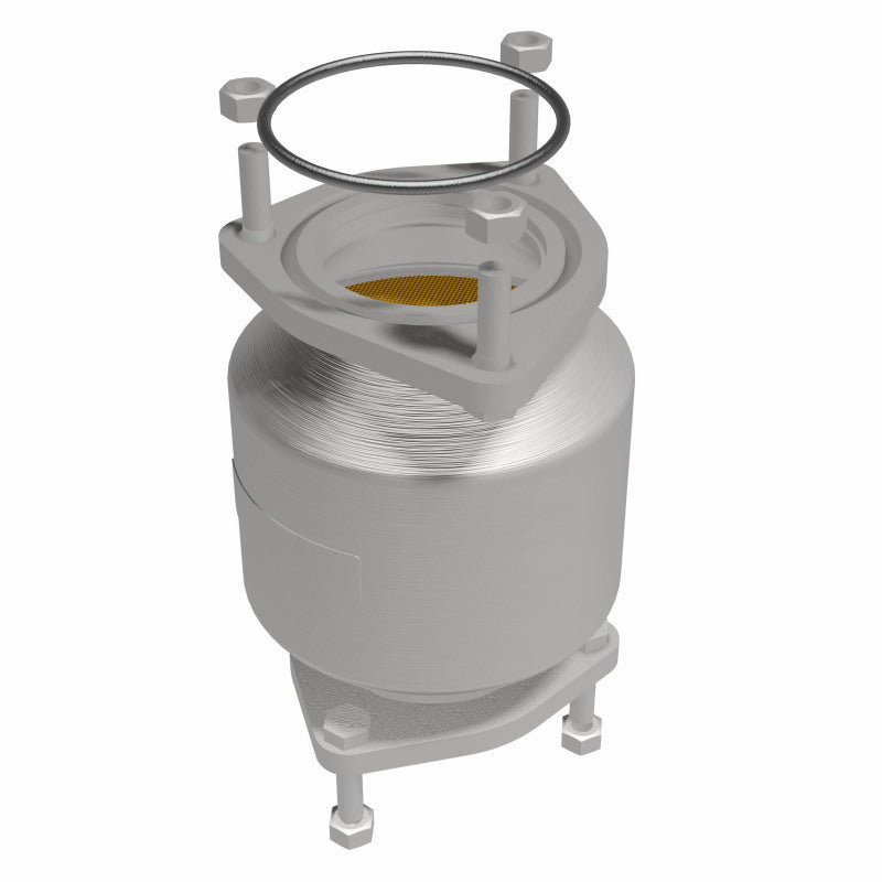 MagnaFlow 5561750 carb direct-fit catalytic converter, side view of the turntable spin