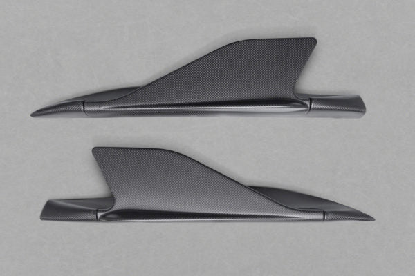 close view of Capistro Carbon Side Fins (with Adapters) (Matte) for Ferrari 488 GTB / GTS 2015-2019 with white background