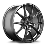 Single gunmetal alloy wheel with ten-spoke design and center cap on clean white background - APEX Wheels wheel for 19x9 ET32 5x112 - Satin Black