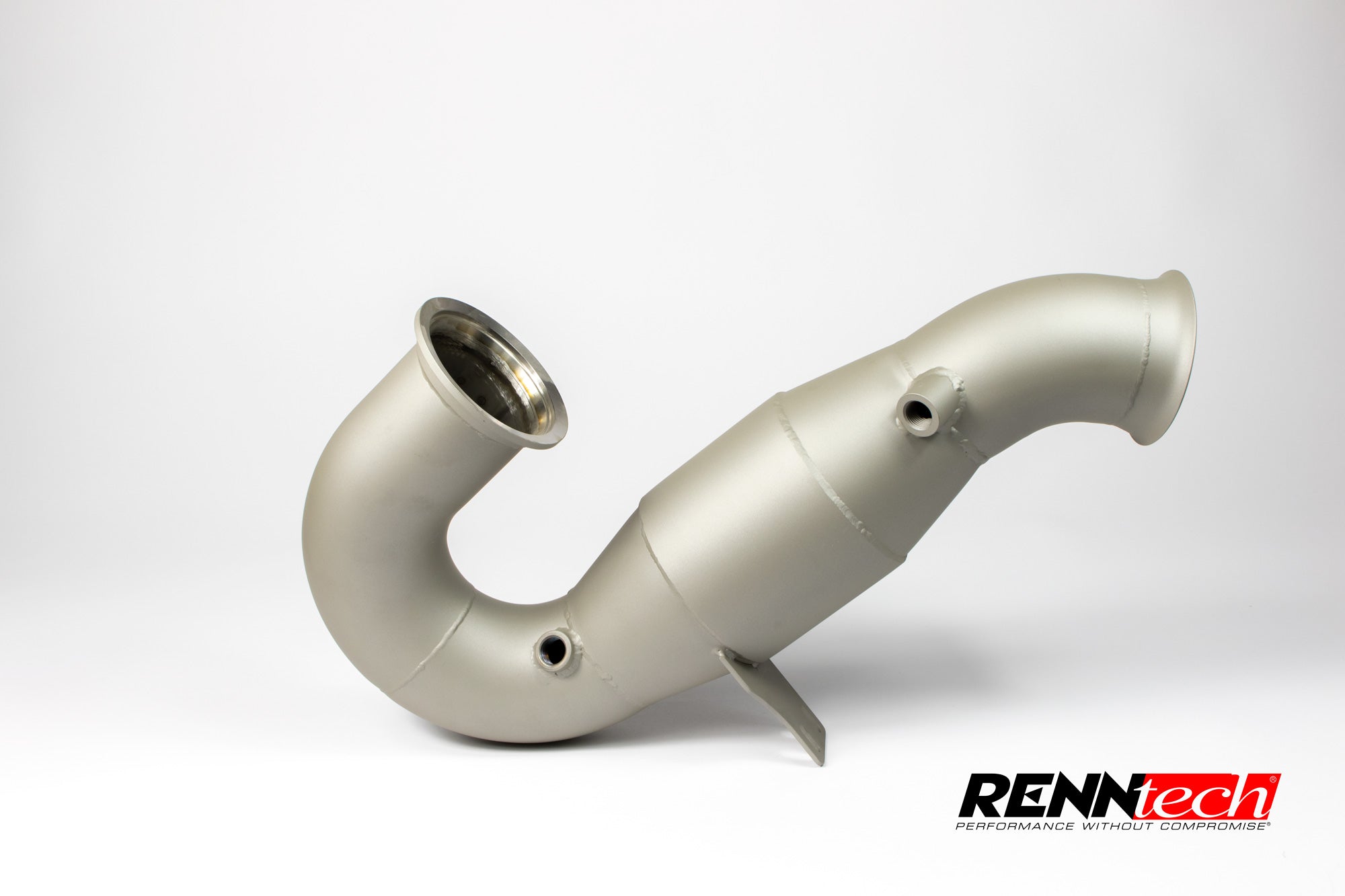 RennTech M256 downpipe showing the curved inlet - Downpipes for the 2025-2026 CLE 53 AMG