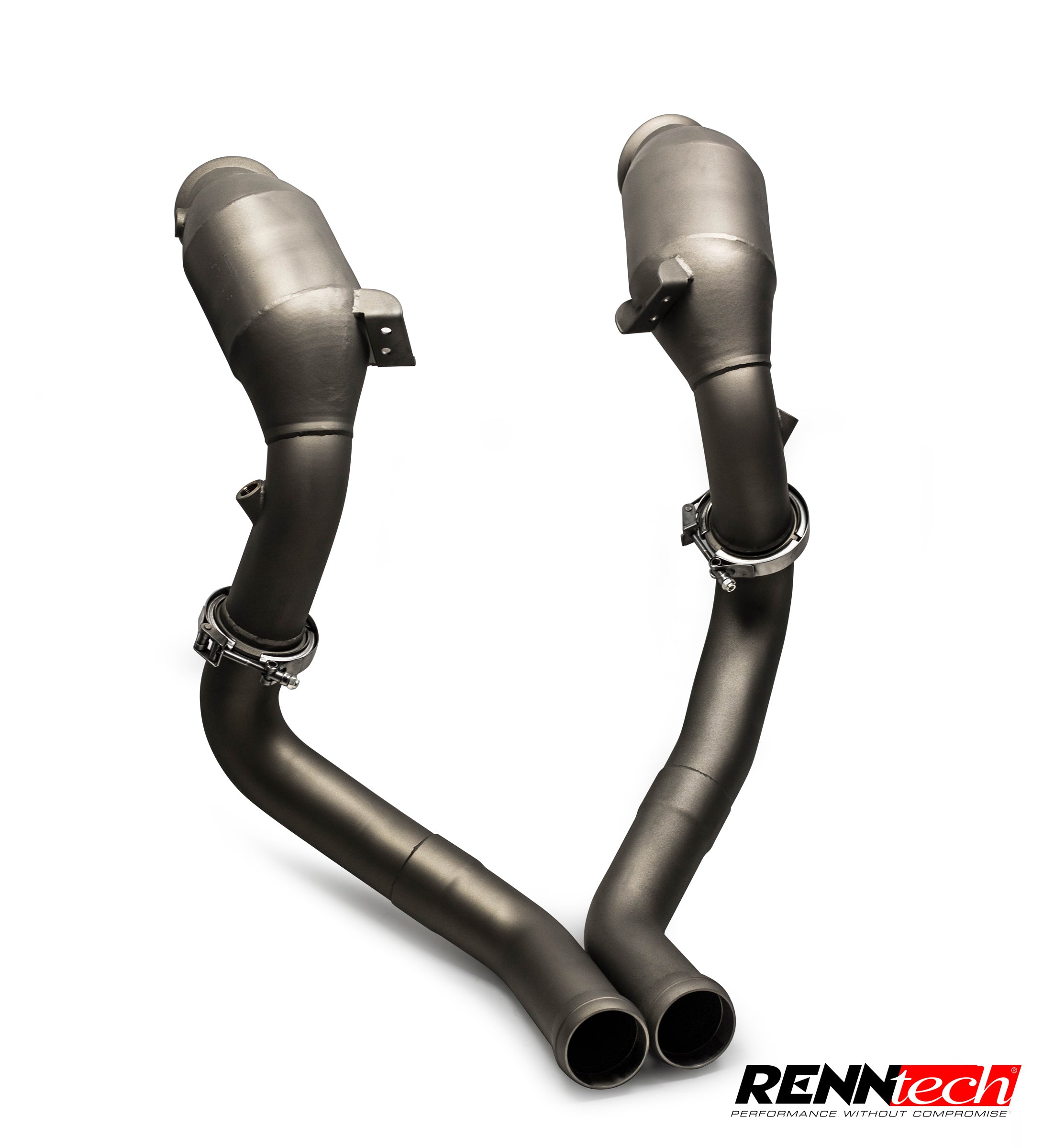 SL 63 downpipes with sport catalysts standing upright - Downpipes for the 2017-2026 E 63 AMG