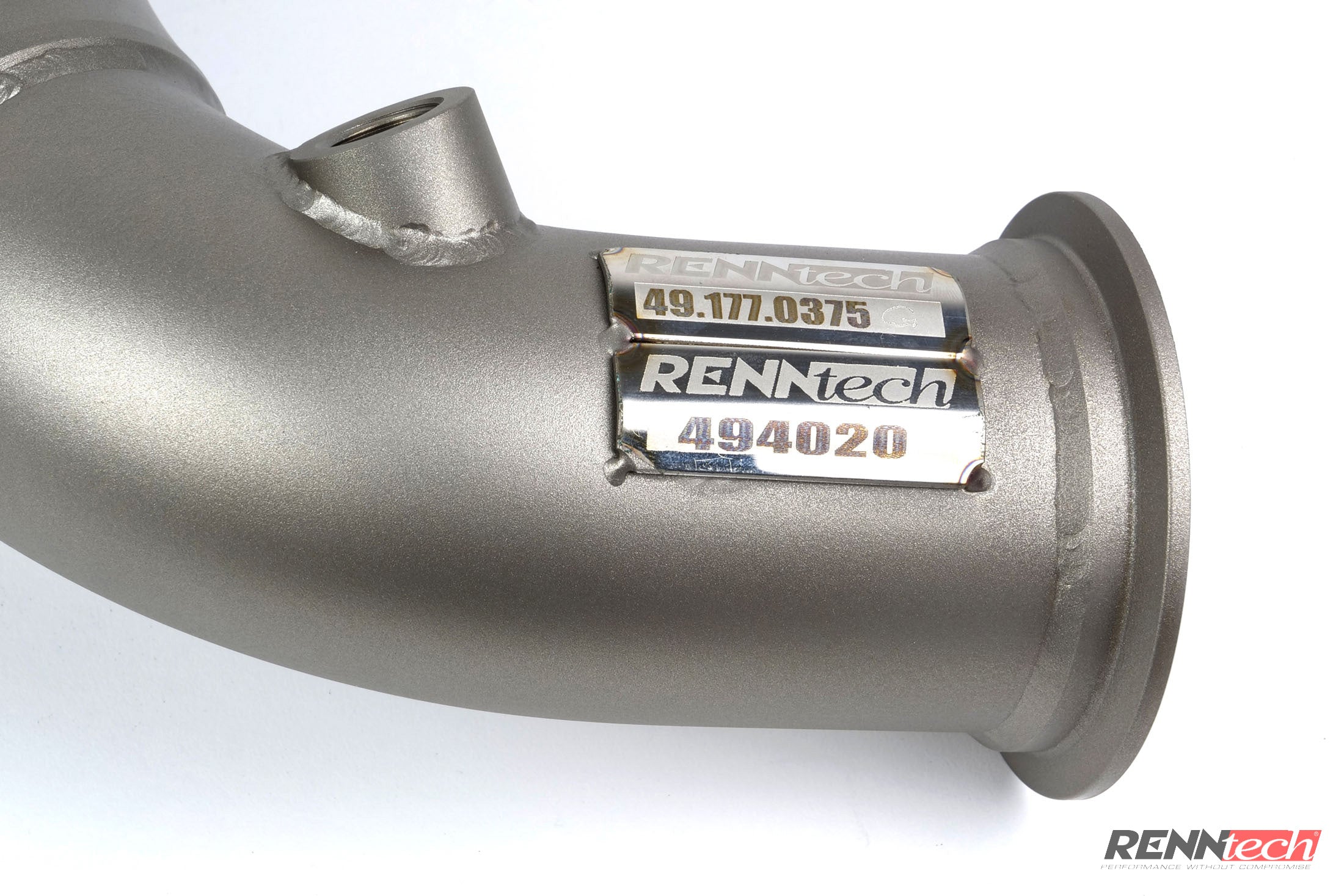 S 63 downpipe serial plate close up - Downpipes for the 2018-2021 S 63 AMG Sedan