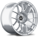 Silver alloy wheel with multi-spoke design and central hub cap isolated on white background - APEX Wheels wheel for 19x10.5 ET25 5x120 - Brushed Clear