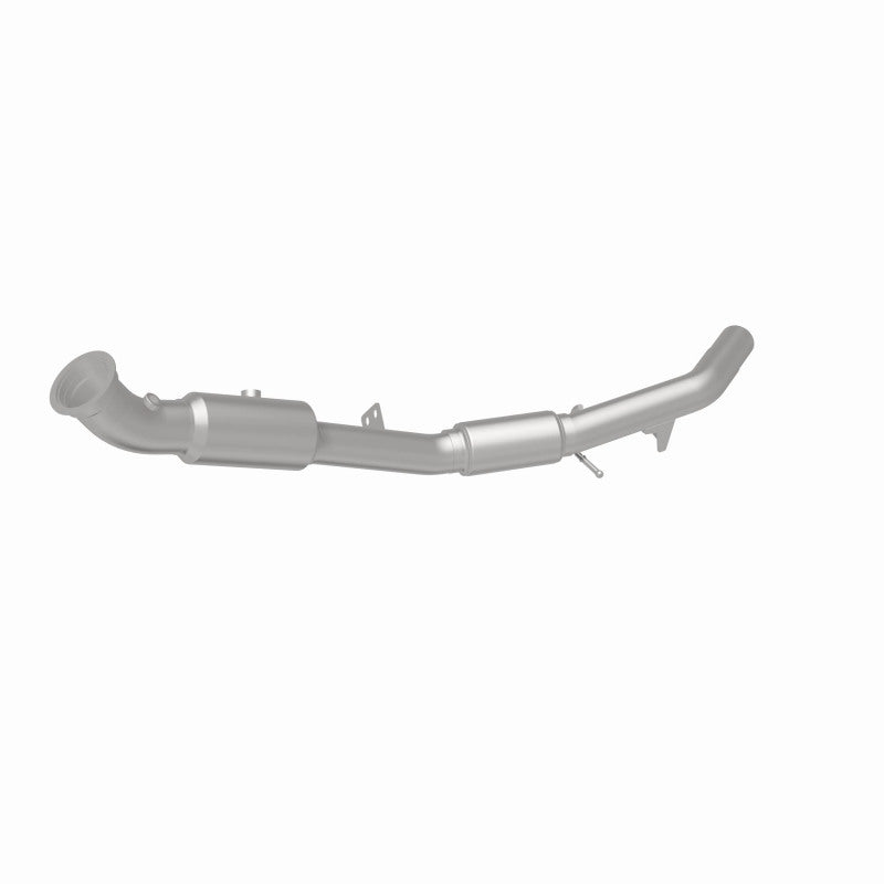 MagnaFlow 5551552 carb direct-fit catalytic converter, rear three-quarter view of the turntable spin