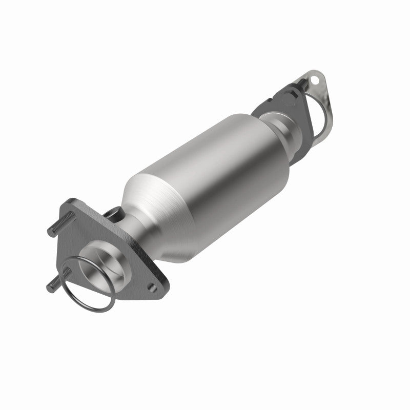MagnaFlow 5481665 carb direct-fit catalytic converter, opposite front three-quarter view of the turntable spin