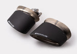 Pair of oval black carbon tail pipes, 108mm Carbon tip option for the Remus 8V S3 Axle-Back Exhaust Sedan