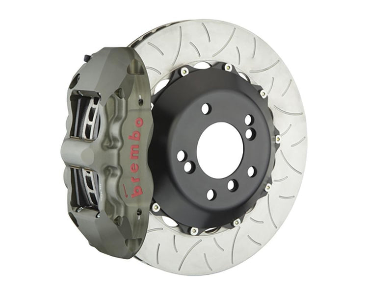 A front view of Brembo 345x28 2-Piece 4-Piston Type 3 Rear Rotors for BMW F8x M2 / M3 / M4 with white background