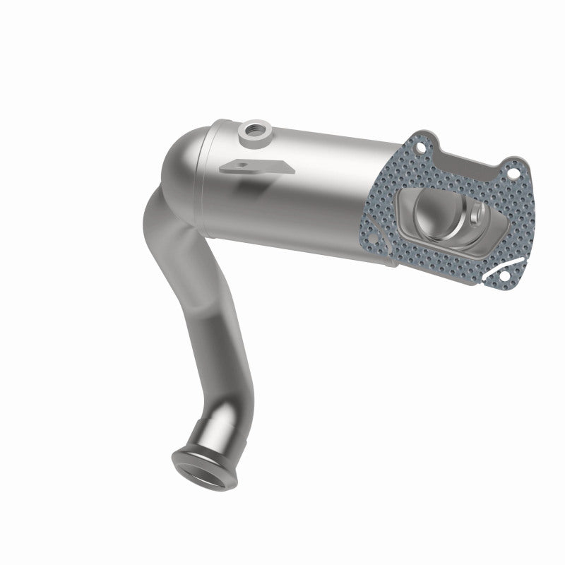 MagnaFlow 21-951 oem grade direct-fit catalytic converter, front three-quarter view of the turntable spin