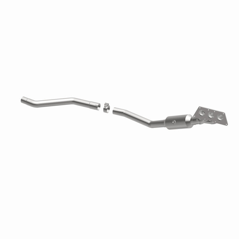 MagnaFlow 22-066 oem grade manifold converter, opposite front three-quarter view of the turntable spin
