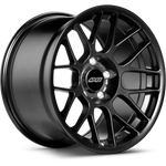 Black alloy wheel with mesh spoke pattern and five-bolt mounting configuration on white background - APEX Wheels wheel for 19x11 ET36 5x120 - Satin Black