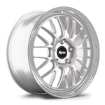 Silver alloy wheel with multi-spoke design, polished lip, and black center cap on clean white background - APEX Wheels wheel for 20x9 ET50 5x130 - Race Silver - Machined Lip