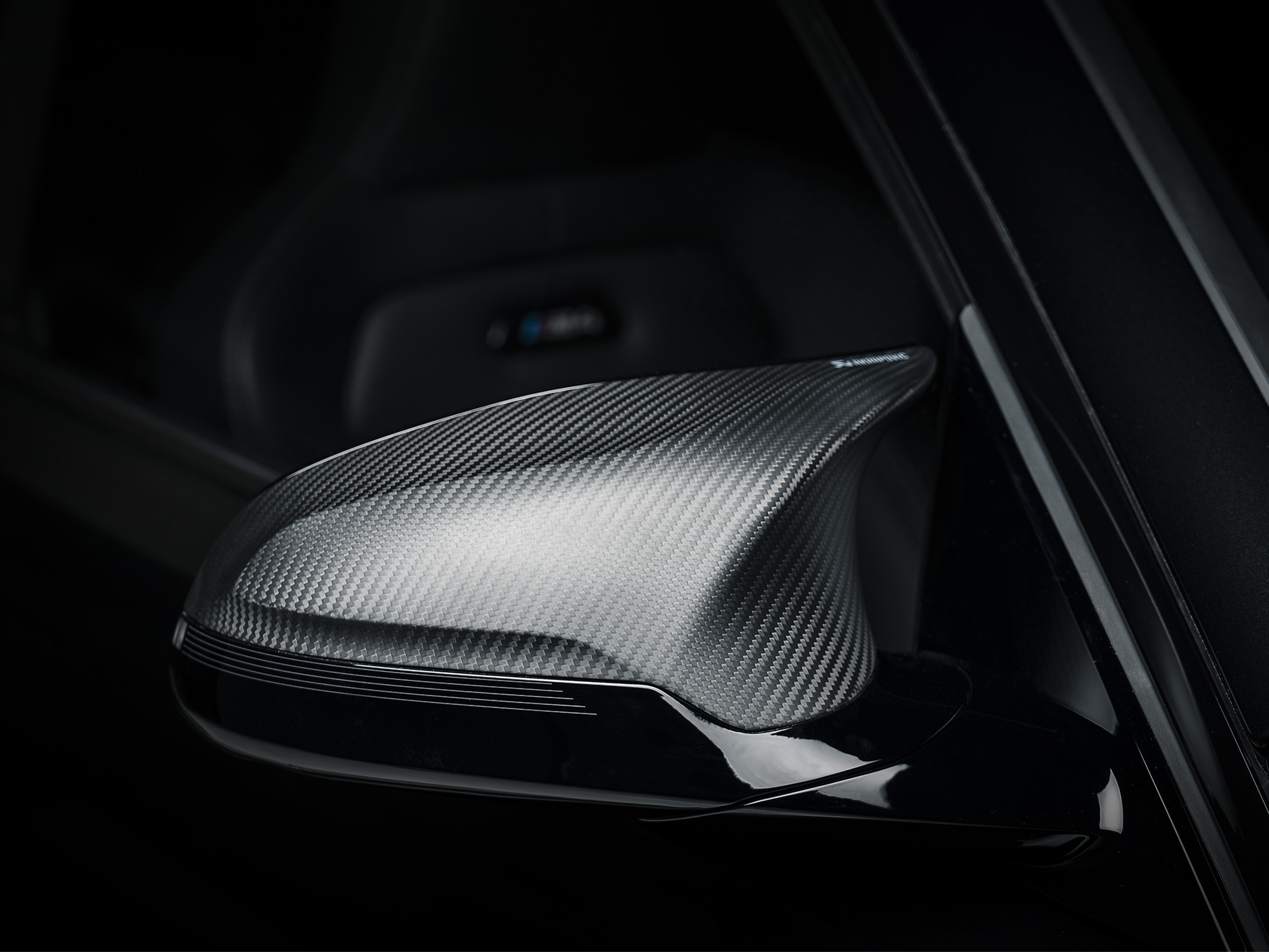 Akrapovic Carbon Fibre Mirror Cap Set - Matte WM-BM/CA/2/M for BMW M3 (F80) 2015-2018, side view