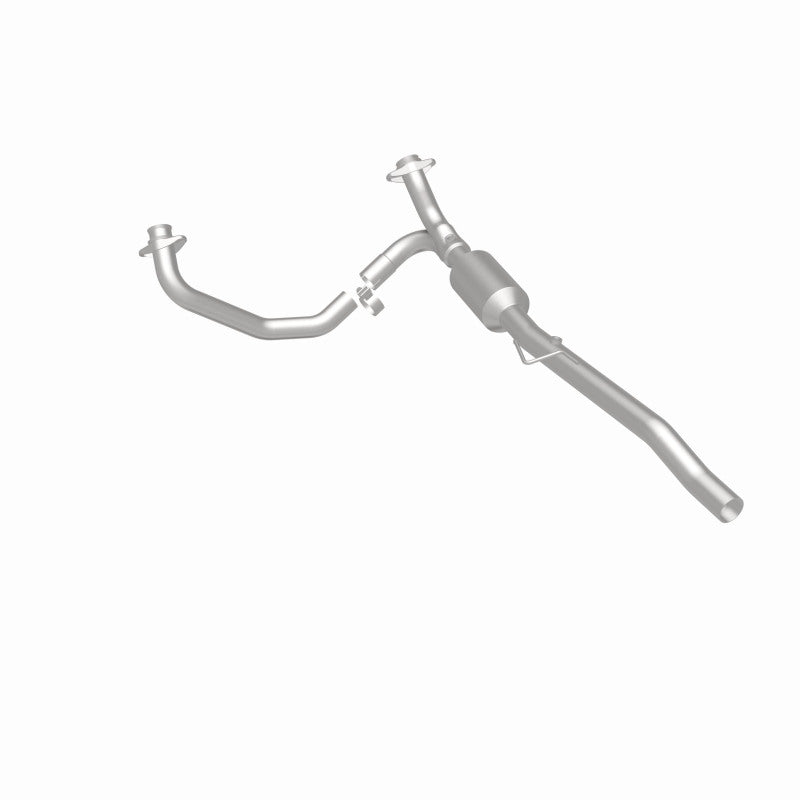 MagnaFlow 4451214 carb direct-fit catalytic converter, rear three-quarter view of the turntable spin