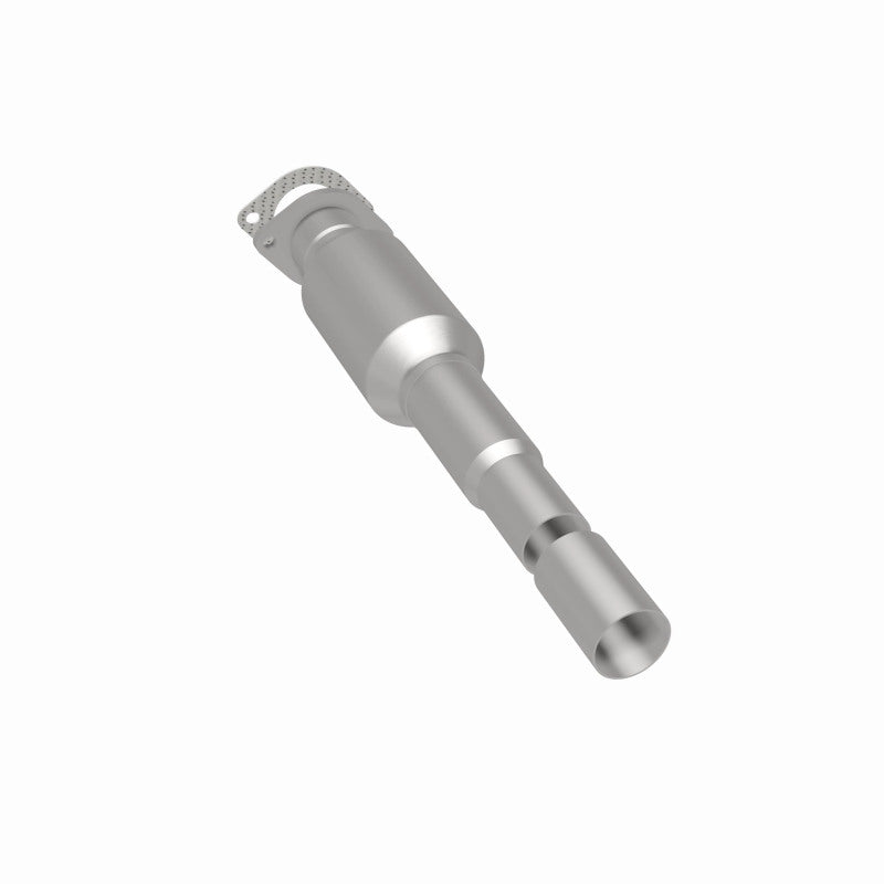 MagnaFlow 5571145 carb direct-fit catalytic converter, rear three-quarter view of the turntable spin