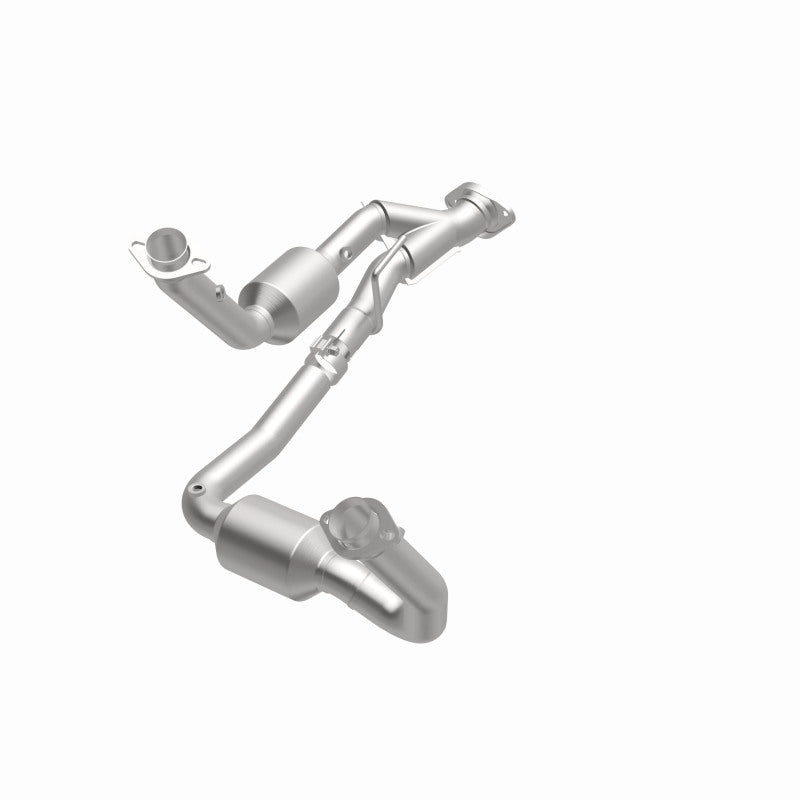 MagnaFlow 5451709 carb direct-fit catalytic converter, opposite front three-quarter view of the turntable spin