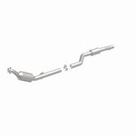 MagnaFlow 21-569 oem grade direct-fit catalytic converter, front three-quarter view of the turntable spin
