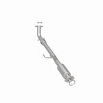 MagnaFlow 5571556 carb direct-fit catalytic converter, rear three-quarter view of the turntable spin
