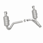 MagnaFlow 5551849 carb direct-fit catalytic converter, rear three-quarter view of the turntable spin