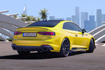 Yellow Audi RS5 coupe rear view fitted with Capristo ECE valved exhaust