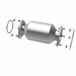 MagnaFlow 52747 oem grade direct-fit catalytic converter, opposite rear three-quarter view of the turntable spin