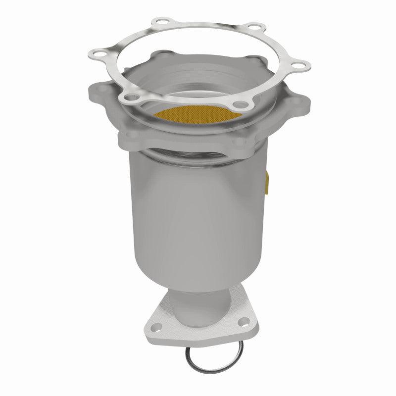 MagnaFlow 4451499 carb direct-fit catalytic converter, rear three-quarter view of the turntable spin