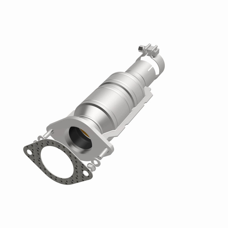 MagnaFlow 5421269 carb direct-fit catalytic converter, opposite front three-quarter view of the turntable spin