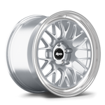 Silver alloy wheel with multi-spoke design and black center cap on white background - APEX Wheels wheel for 18x11 ET25 5x120 - Brushed Clear - Machined Lip
