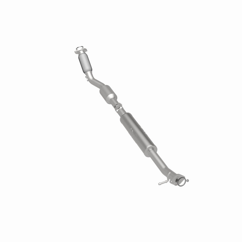 MagnaFlow 23-218 oem grade direct-fit catalytic converter, rear three-quarter view of the turntable spin