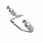 MagnaFlow 5451849 carb direct-fit catalytic converter, front three-quarter view of the turntable spin