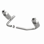 MagnaFlow 5551849 carb direct-fit catalytic converter, opposite front three-quarter view of the turntable spin