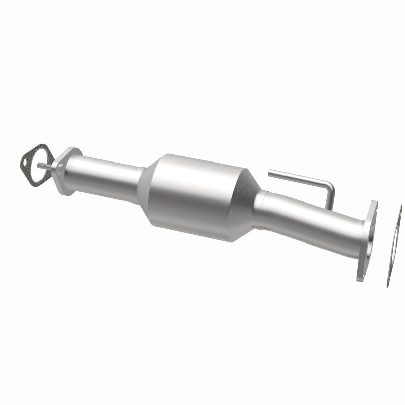 MagnaFlow 5592579 carb direct-fit catalytic converter, opposite rear three-quarter view of the turntable spin