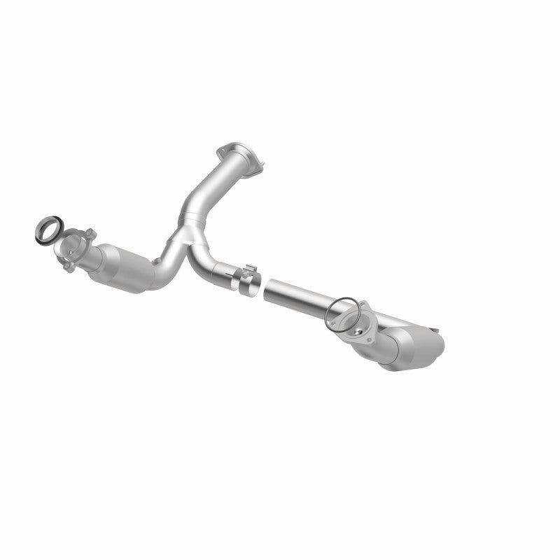 MagnaFlow 5451194 carb direct-fit catalytic converter, opposite front three-quarter view of the turntable spin