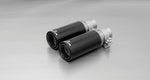 Remus 98mm Black Chrome Tail Pipe Set, pair of black tail pipes with clamps, gray backdrop