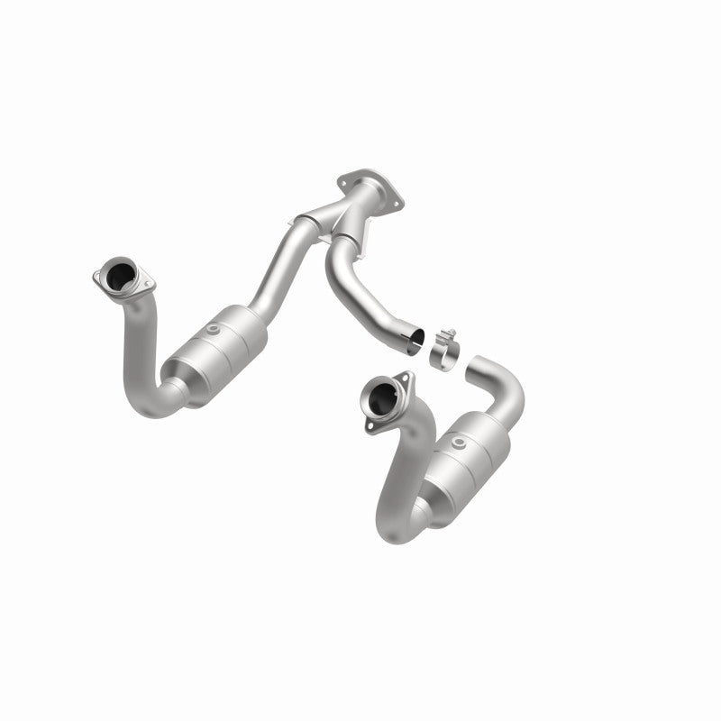 MagnaFlow 5451760 carb direct-fit catalytic converter, opposite front three-quarter view of the turntable spin