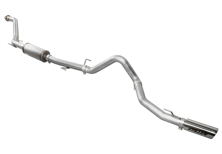 A top view of Stillen Cat Back Rear Exit Exhaust System Polished Tips for Toyota Tacoma 2024+ with white background