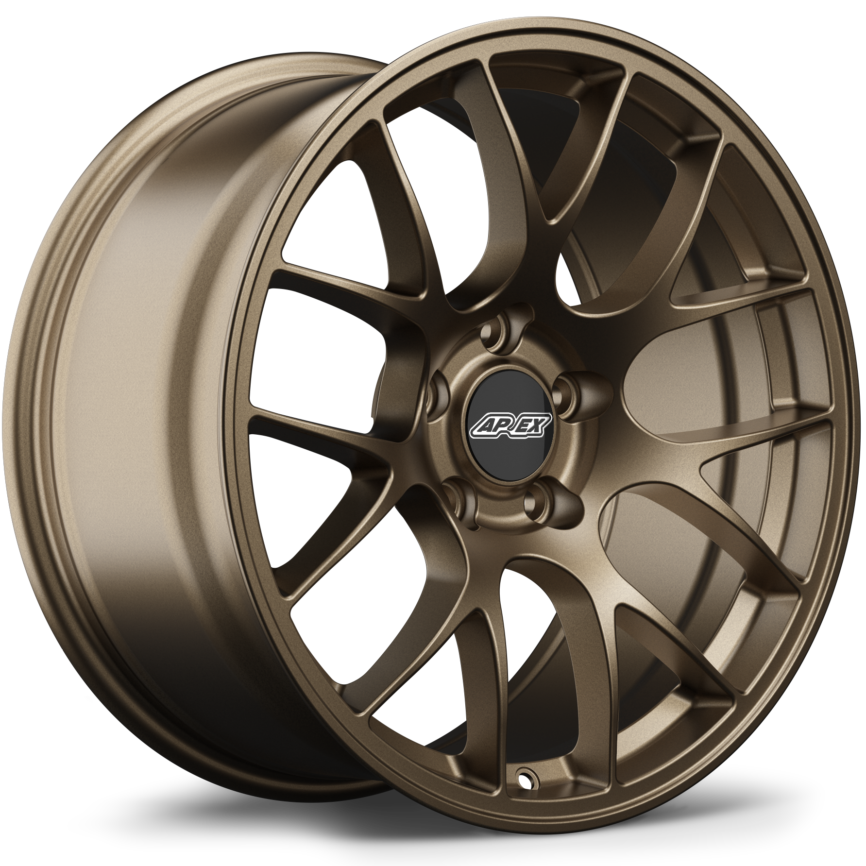Bronze finished alloy wheel with mesh spoke design and center cap displaying 5-bolt pattern - APEX Wheels wheel for 18x9 ET30 5x120 - Satin Bronze