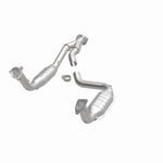 MagnaFlow 4451640 carb direct-fit catalytic converter, opposite front three-quarter view of the turntable spin