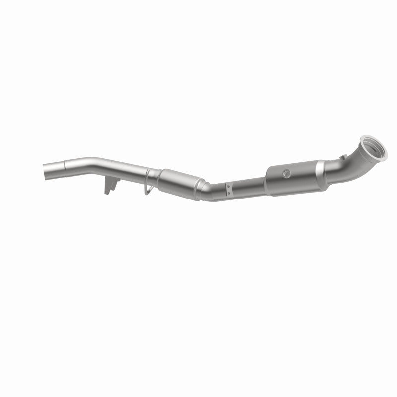 MagnaFlow 21-552 oem grade direct-fit catalytic converter, opposite front three-quarter view of the turntable spin