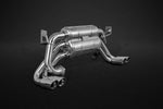 wide view of Capristo FreeFlow Exhaust for Ferrari 512 / Testarossa 1985-1996 with black background
