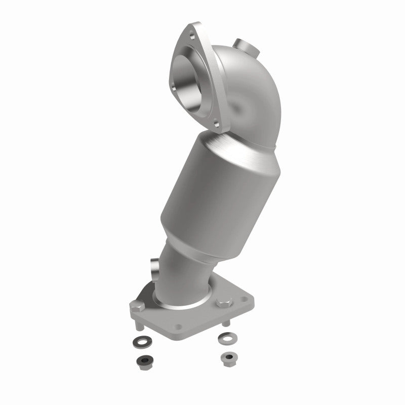 MagnaFlow 4481971 carb direct-fit catalytic converter, front three-quarter view of the turntable spin