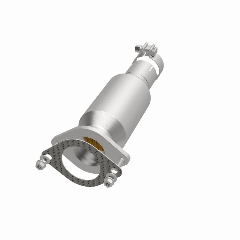 MagnaFlow 5592221 carb direct-fit catalytic converter, opposite front three-quarter view of the turntable spin
