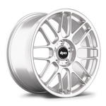 Silver aluminum alloy wheel with multi-spoke design and black center cap displayed at angle on white background - APEX Wheels wheel for 18x8.5 ET40 5x120 - Race Silver
