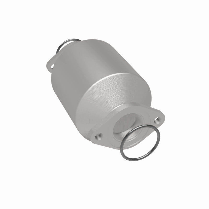MagnaFlow 3322656 carb direct-fit catalytic converter, rear three-quarter view of the turntable spin