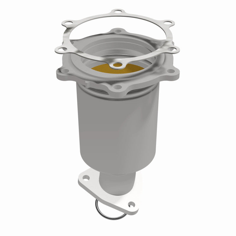 MagnaFlow 4451499 carb direct-fit catalytic converter, front three-quarter view of the turntable spin